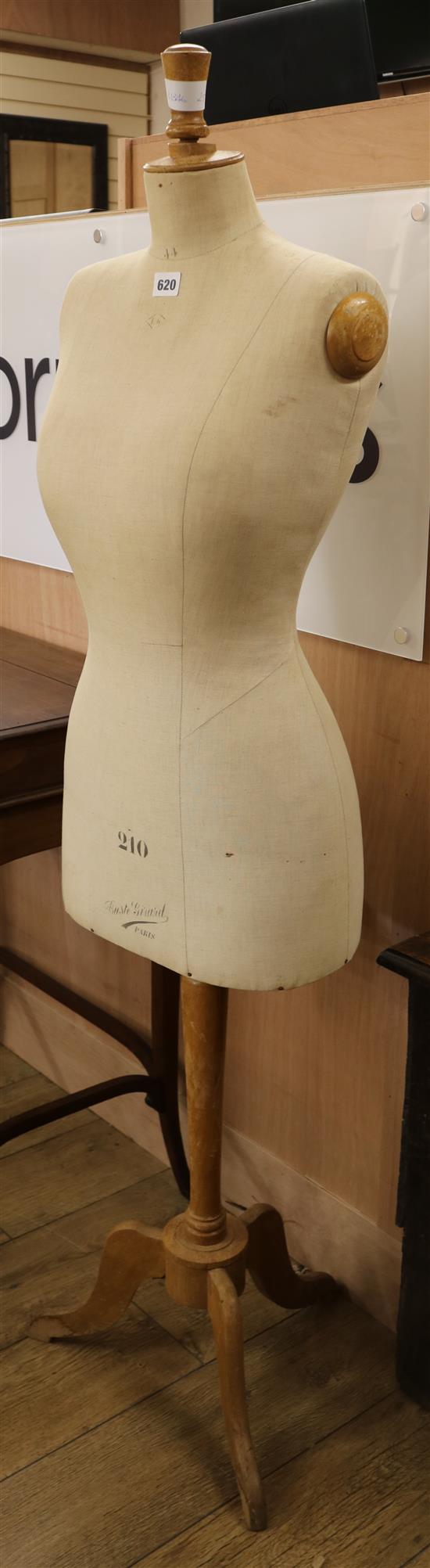 A French Bust Girand dressmakers dummy, numbered 210, H.155cm